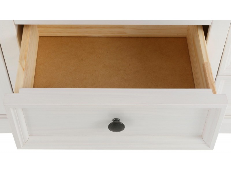 Armário estante de madeira maciça branco e marrom com 4 gavetas 1 porta e nichos com prateleiras | Athenas