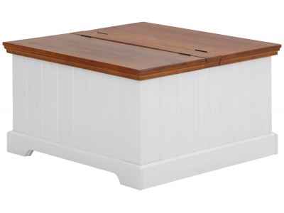 Baú mesa de centro branco e marrom de madeira maciça | Athenas