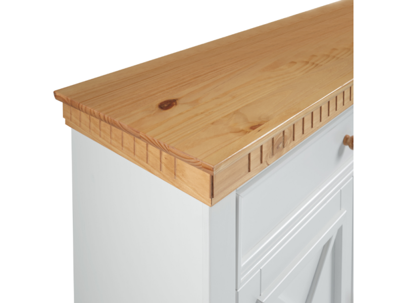 Cômoda com 2 portas e 1 gaveta na cor branco laca e mel dourado  / Coleção Bavária