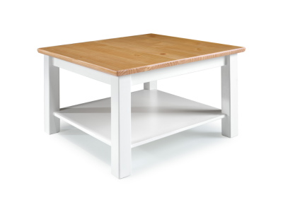 MESA DE CAFÉ DE MADEIRA MACIÇA COR BRANCO LACA E MEL / COLEÇÃO BAVÁRIA