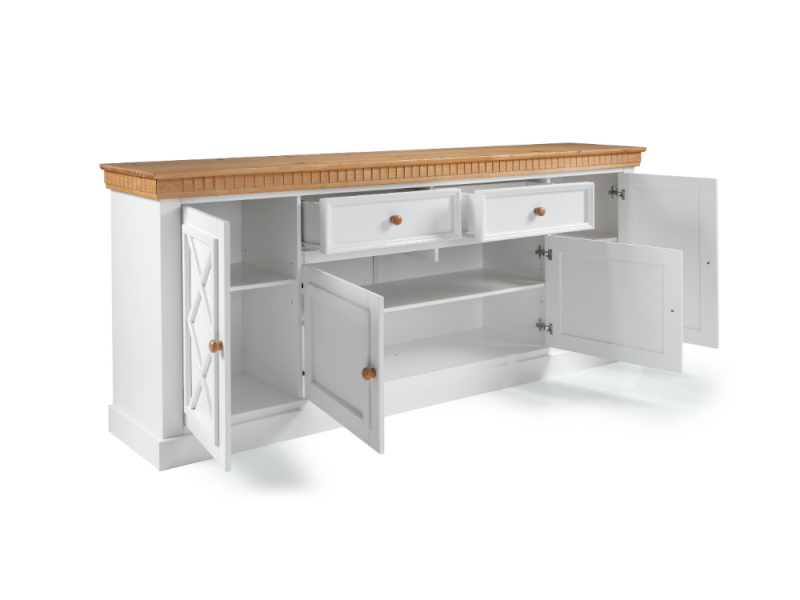 Balcão Buffet com 2,09m cor branco laca e mel dourado / Coleção Bavária