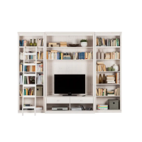 Estante grande para sala em madeira com rack para tv e escada / coleção biblioteca