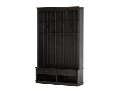 Rack com gavetas e painel de tv com prateleiras / Coleção Biblioteca