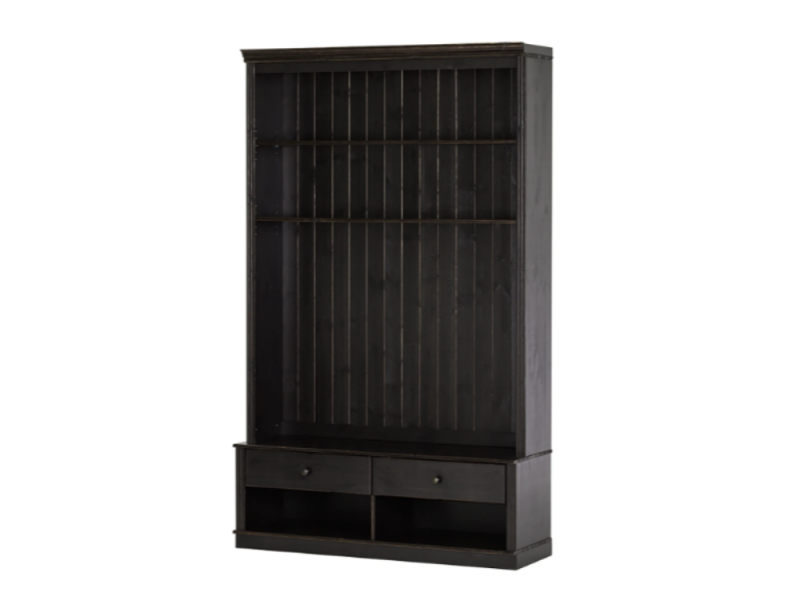 Rack com gavetas e painel de tv com prateleiras / Coleção Biblioteca