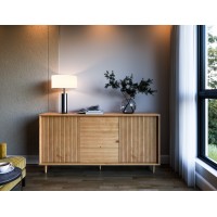 Balcão buffet com 1,60 metros com 2 portas e 3 gavetas no acabamento em cera natural com toque acetinado / Coleção Jazz