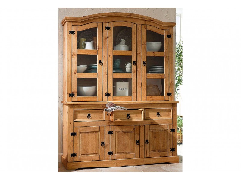 Balcão de madeira com oratória 3 gavetas 3 portas de madeira e 3 portas de vidro | Coleção México  Balcão de madeira com oratória 3 gavetas 3 portas de madeira e 3 portas de vidro | Coleção México