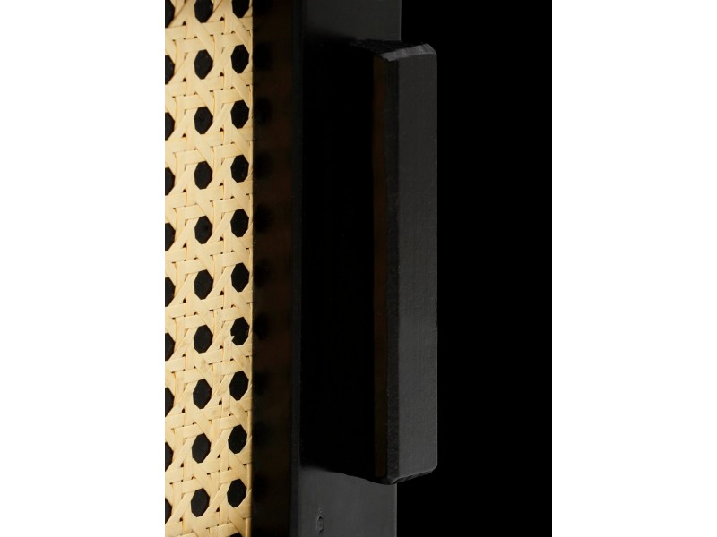 rack de tv preto em madeira com e portas em palhinha indiana estilo e design retrô / coleção acapulco