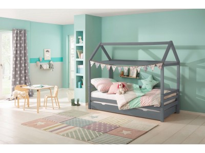 bicama montessoriana tipo cama casinha em madeira cor cinza / alpi