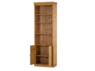 Estante alta com 2,20m para biblioteca com porta de madeira na cor cera natural / coleção biblioteca