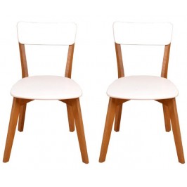 2 Cadeiras de Madeira com assento estofado courvin e encosto em MDF branco |Coleção Scandian