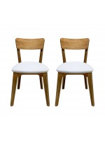 2 cadeiras de madeira com acabamento acetinado natural em cera e assento estofado em courvin branco / coleção scandian