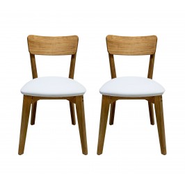 2 cadeiras de madeira com acabamento acetinado natural em cera e assento estofado em courvin branco / Coleção Scandian