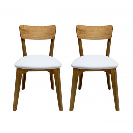 2 cadeiras de madeira com acabamento acetinado natural em cera e assento estofado em courvin branco / Coleção Scandian