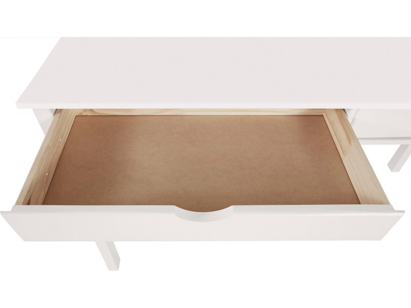 Escrivaninha  de madeira maciça 120cm acabamento branco lavado com 2 gavetas / gava