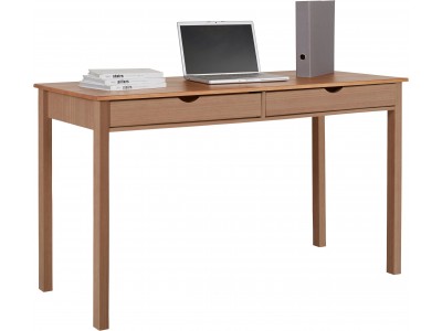 Escrivaninha de madeira maciça acabamento marrom yucatan com 2 gavetas 140cm | Coleção Gava