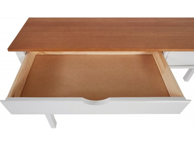 Escrivaninha de madeira maciça 120x60cm acabamento branco e marrom yucatan com 2 gavetas | Coleção Gava