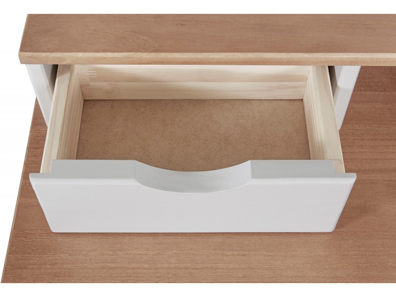 Escrivaninha de madeira 140cm branca e mel com 2 gavetas grande e 2 gavetas pequenas / gava