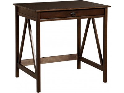 Escrivaninha compacta de madeira maciça com 1 gaveta na cor pinhão | Coleção  Titian