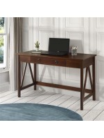 Escrivaninha de madeira maciça com gaveta cor pinhão | Coleção Titian