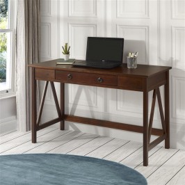 Escrivaninha de madeira maciça com gaveta cor pinhão | Coleção Titian