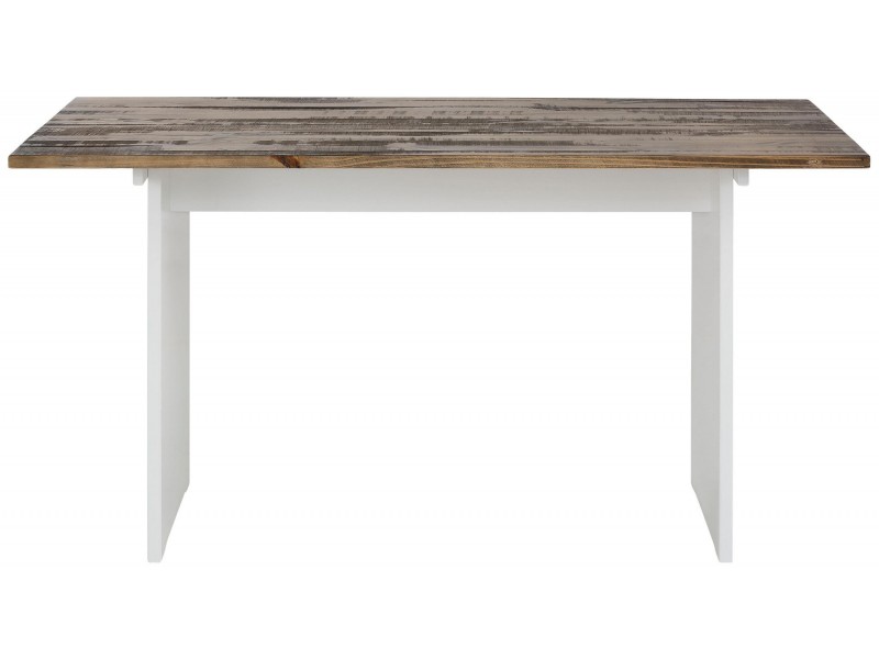 mesa de madeira maciça 140x90 maciça branco e marrom com acabamento rustico tipo demolição / zurique