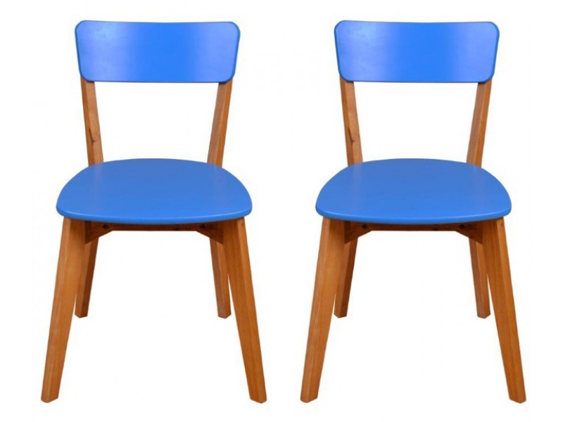 Scandian | 2 cadeiras de madeira cor azul com assento e encosto em mdf
