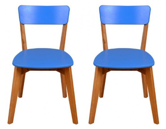 2 Cadeiras de madeira cor azul com assento encosto em mdf | scandian