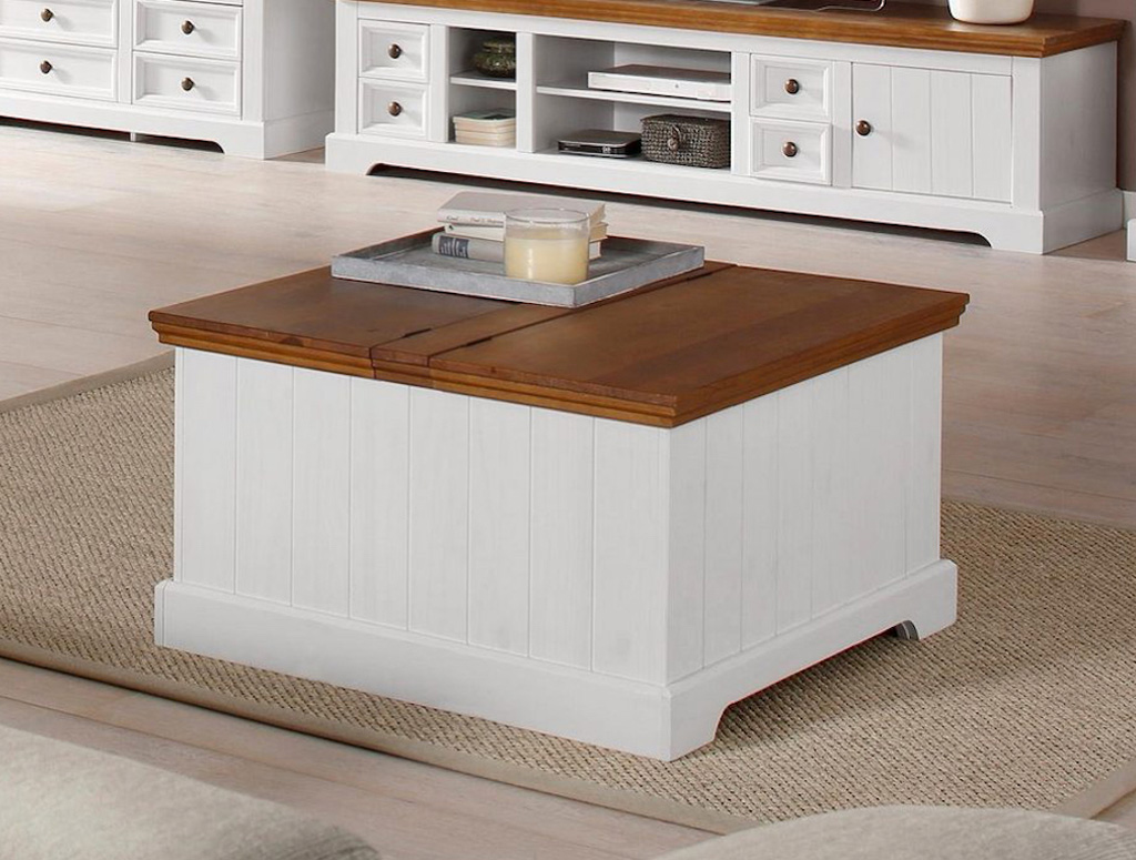 Baú mesa de centro branco e marrom de madeira maciça / Athenas